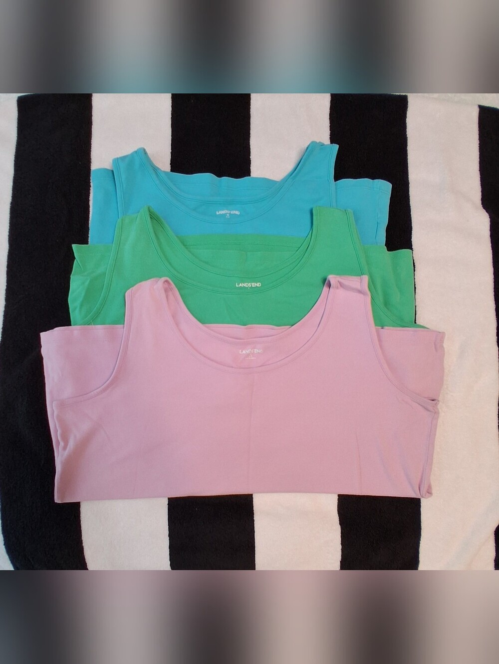 Lands' End Women'sTank Tops - Pink, Green, Blue (3 Pack) 2 Sz M & 1 Sz L